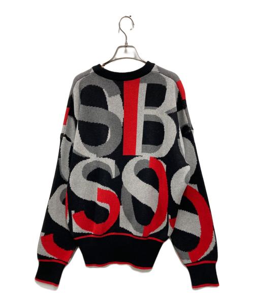 HUGO BOSS（ヒューゴ ボス）HUGO BOSS (ヒューゴ ボス) クルーネック総柄ニット ブラック サイズ:Mの古着・服飾アイテム