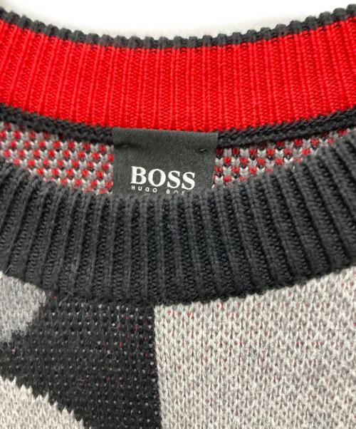 HUGO BOSS（ヒューゴ ボス）HUGO BOSS (ヒューゴ ボス) クルーネック総柄ニット ブラック サイズ:Mの古着・服飾アイテム