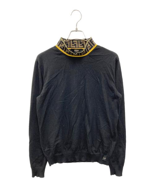 FENDI（フェンディ）FENDI (フェンディ) Logo Jacquard Neck Knit ブラック サイズ:48の古着・服飾アイテム