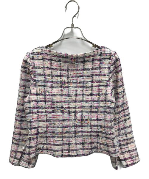 M Maglie le cassetto（エム マーリエ ル カセット）M Maglie le cassetto (エム マーリエ ル カセット) ファンシーツイードブラウス ピンク サイズ:Mの古着・服飾アイテム