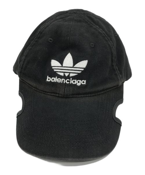 BALENCIAGA（バレンシアガ）BALENCIAGA (バレンシアガ) adidas (アディダス) ヴィンテージ加工カットアウトキャップ ブラック サイズ:Mの古着・服飾アイテム