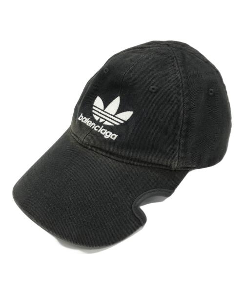 BALENCIAGA（バレンシアガ）BALENCIAGA (バレンシアガ) adidas (アディダス) ヴィンテージ加工カットアウトキャップ ブラック サイズ:Mの古着・服飾アイテム