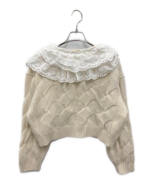rosy monster（ロージーモンスター）rosy monster (ロージーモンスター) フリル付ウールカーディガン ベージュ×ホワイト サイズ:FREE 未使用品の古着・服飾アイテム