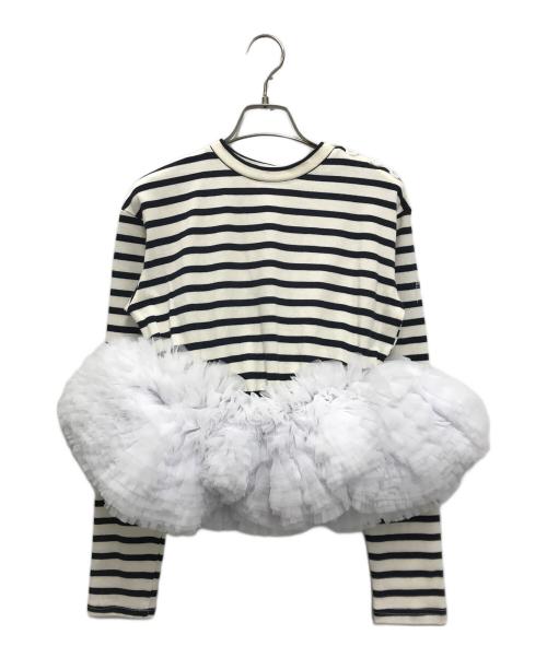 Bibiy.（ビビィ）Bibiy. (ビビィ) FRANCINE TULLE TOP NAVY(フランシール チュール トップ ネイビー) ホワイト×ネイビー サイズ:F 未使用品の古着・服飾アイテム