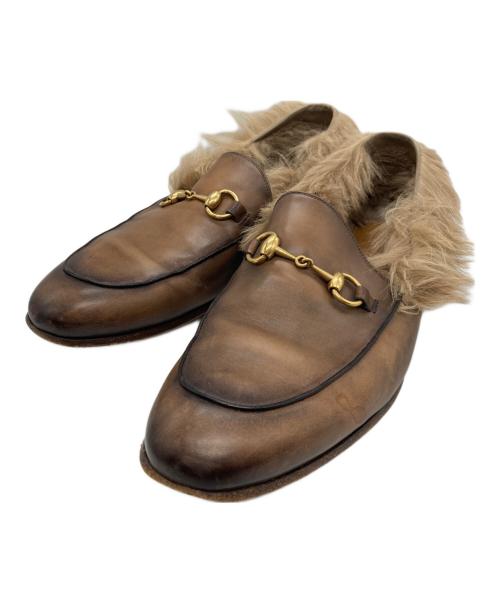 GUCCI（グッチ）GUCCI (グッチ) プリンスタウンファーローファー ブラウン サイズ:9 1/2の古着・服飾アイテム