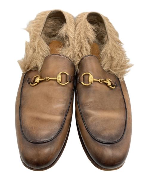 GUCCI（グッチ）GUCCI (グッチ) プリンスタウンファーローファー ブラウン サイズ:9 1/2の古着・服飾アイテム