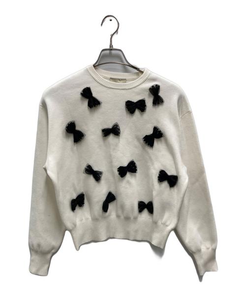 UNITED ARROWS（ユナイテッドアローズ）UNITED ARROWS (ユナイテッドアローズ) 3D リボン クルーネック ニット ホワイト サイズ:FREEの古着・服飾アイテム