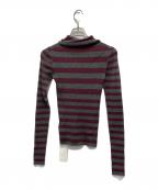 rosy monsterロージーモンスター）の古着「multi border rib turtle knit」｜グレー×レッド