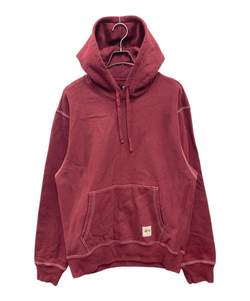 stussy（ステューシー）stussy (ステューシー) Contrast Stitch Label Hoodie レッド サイズ:Mの古着・服飾アイテム