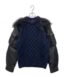 PRADA（プラダ）の古着「袖切替ケーブルニット」｜ネイビー