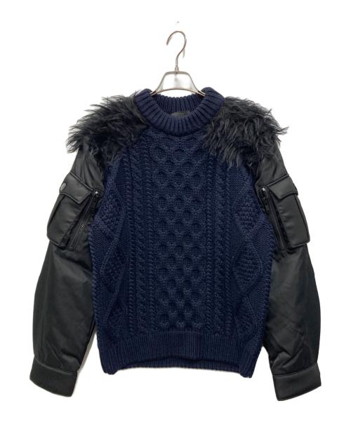 PRADA（プラダ）PRADA (プラダ) 袖切替ケーブルニット ネイビー サイズ:SIZE 46の古着・服飾アイテム
