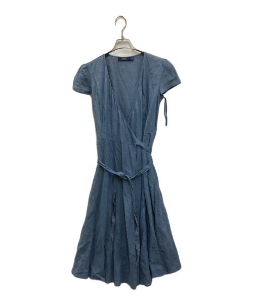 POLO RALPH LAUREN（ポロ・ラルフローレン）POLO RALPH LAUREN (ポロ・ラルフローレン) カシュクールロングワンピース ブルー サイズ:4の古着・服飾アイテム