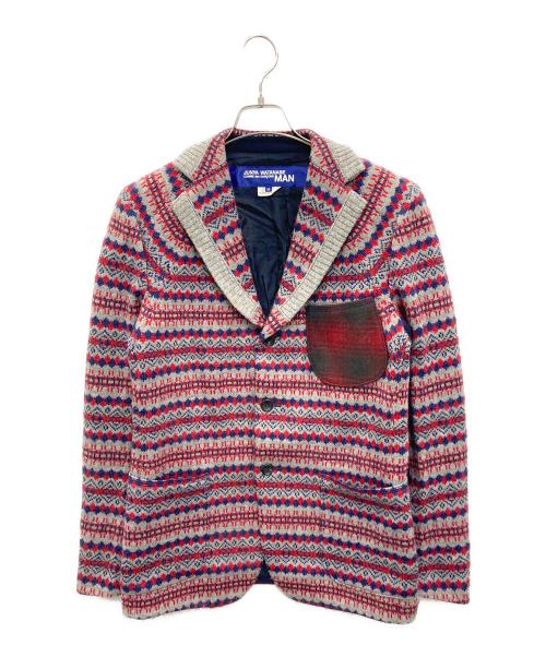 JUNYA WATANABE COMME des GARCONS（ジュンヤワタナベ コムデギャルソン）JUNYA WATANABE COMME des GARCONS ((ジュンヤワタナベ コムデギャルソン) ニットテーラードジャケット グレー×レッド サイズ:Mの古着・服飾アイテム