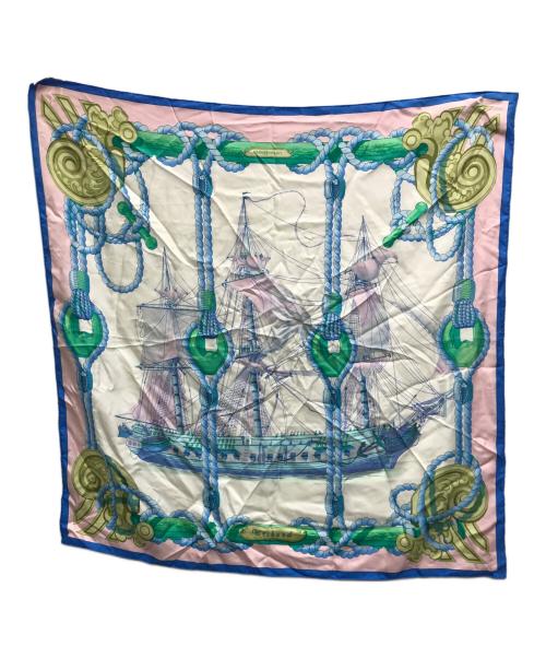 HERMES（エルメス）HERMES (エルメス) シルクスカーフ ホワイト×ブルーの古着・服飾アイテム