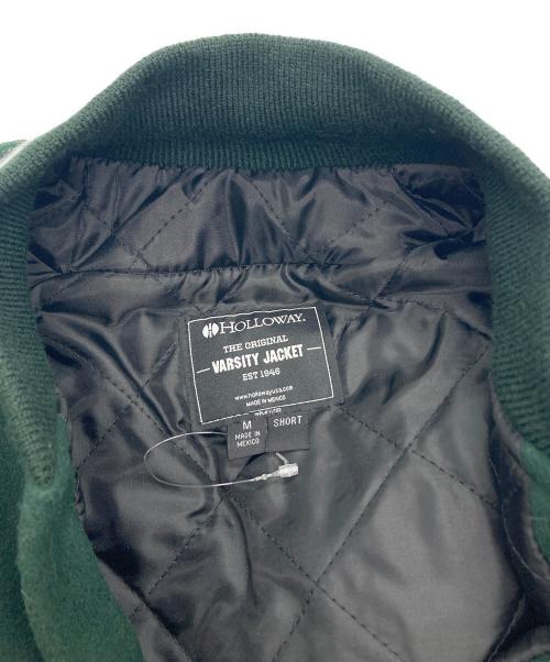 Holloway（ホロウェイ）HOLLOWAY (ホロウェイ) 袖レザー アワードジャケット ダークグリーン×ホワイト サイズ:Mの古着・服飾アイテム