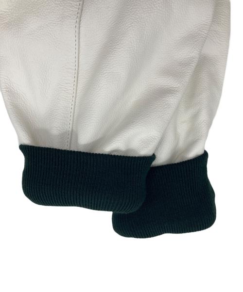 Holloway（ホロウェイ）HOLLOWAY (ホロウェイ) 袖レザー アワードジャケット ダークグリーン×ホワイト サイズ:Mの古着・服飾アイテム