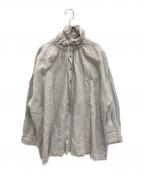 nest Robeネストローブ）の古着「リネンピグメントダイダブルフリルカラーブラウス」｜グレー