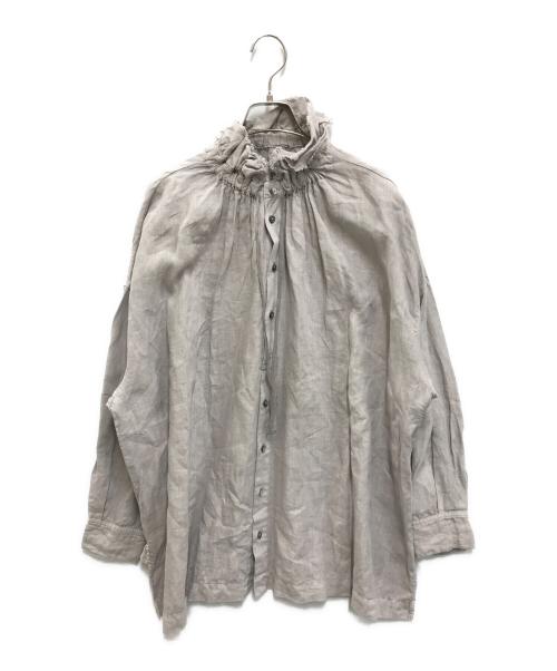 nest Robe（ネストローブ）nest Robe (ネストローブ) リネンピグメントダイダブルフリルカラーブラウス グレー サイズ:FREEの古着・服飾アイテム