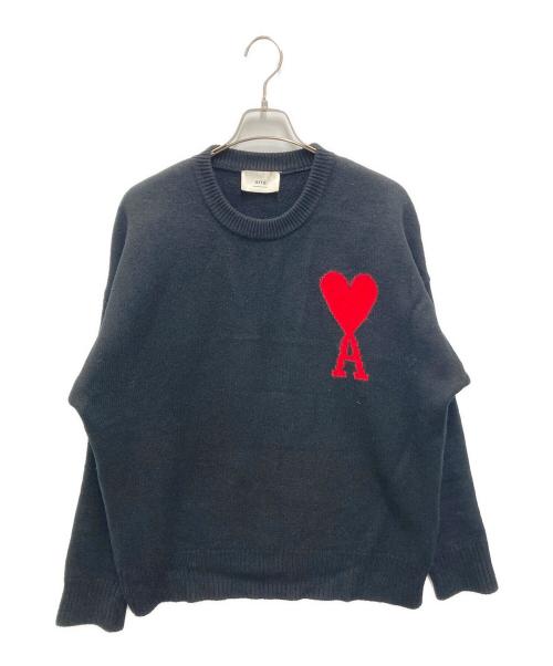 ami（アミ）ami (アミ) ハートロゴウールニット ブラック サイズ:Lの古着・服飾アイテム