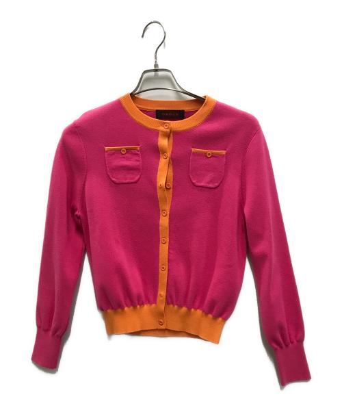 CABAN（キャバン）CABaN (キャバン) コットンカシミヤ バイカラークルーネックカーディガン ショッキングピンク サイズ:FREEの古着・服飾アイテム
