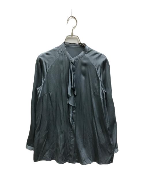 TOMORROW LAND（トゥモローランド）TOMORROW LAND (トゥモローランド) ウォッシャブルシルクサテン ボウタイブラウス ブルー サイズ:36の古着・服飾アイテム