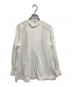 TOMORROW LANDトゥモローランド）の古着「コットンシルクソフトデシン コンビピンタックブラウス」｜ホワイト