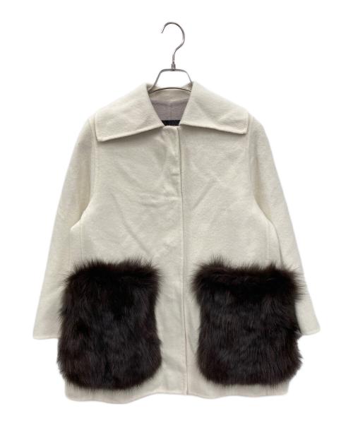 DRAWER（ドゥロワー）Drawer (ドゥロワー) ウールファーポケットジャケット アイボリー サイズ:36の古着・服飾アイテム