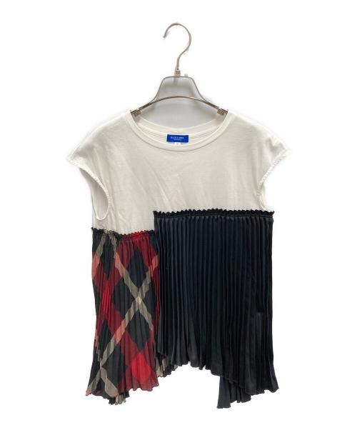 BLUE LABEL CRESTBRIDGE（ブルーレーベルクレストブリッジ）BLUE LABEL CRESTBRIDGE (ブルーレーベルクレストブリッジ) プリーツフレンチ袖シャツ ホワイト×ブラック サイズ:38の古着・服飾アイテム