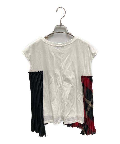 BLUE LABEL CRESTBRIDGE（ブルーレーベルクレストブリッジ）BLUE LABEL CRESTBRIDGE (ブルーレーベルクレストブリッジ) プリーツフレンチ袖シャツ ホワイト×ブラック サイズ:38の古着・服飾アイテム