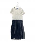 BLUE LABEL CRESTBRIDGEブルーレーベルクレストブリッジ）の古着「半袖切替ワンピース」｜ホワイト×ブラック