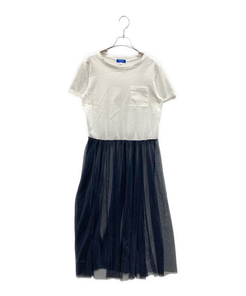 BLUE LABEL CRESTBRIDGE（ブルーレーベルクレストブリッジ）BLUE LABEL CRESTBRIDGE (ブルーレーベルクレストブリッジ) 半袖切替ワンピース ホワイト×ブラック サイズ:38の古着・服飾アイテム