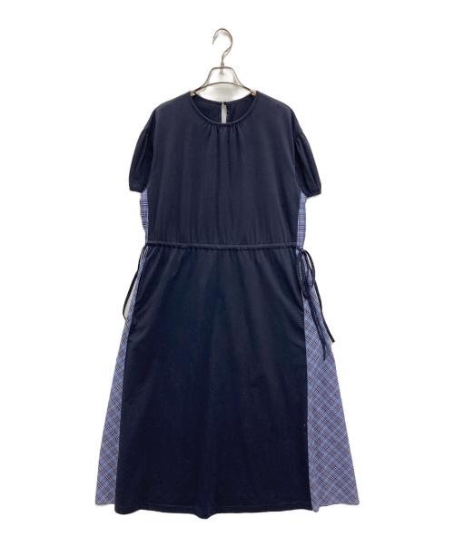 BLUE LABEL CRESTBRIDGE（ブルーレーベルクレストブリッジ）BLUE LABEL CRESTBRIDGE (ブルーレーベルクレストブリッジ) サイドチェック半袖ワンピース ネイビー×ブルー サイズ:SIZE 38の古着・服飾アイテム