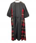 BLUE LABEL CRESTBRIDGEブルーレーベルクレストブリッジ）の古着「ハイカウンツピーチツイルワンピース」｜ブラック×レッド