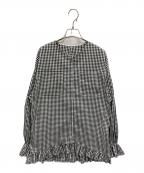 rosy monsterロージーモンスター）の古着「ギンガムチェック刺繍ブラウス」｜ホワイト×ブラック