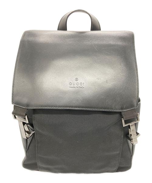 GUCCI（グッチ）GUCCI (グッチ) ナイロンレザーリュック ブラックの古着・服飾アイテム