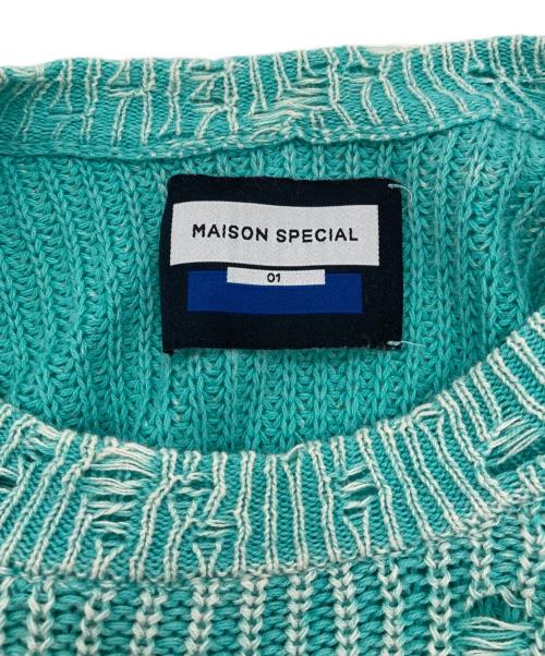 MAISON SPECIAL（メゾンスペシャル）MAISON SPECIAL (メゾンスペシャル) Snow Wash Damaged Prime-Over Crew Neck Knit Pullover ブルー サイズ:１の古着・服飾アイテム