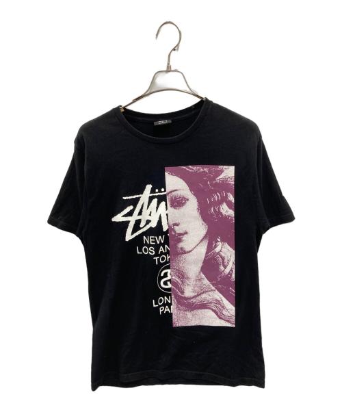 stussy（ステューシー）stussy (ステューシー) ワールドツアープリントTシャツ ブラック×パープル サイズ:Mの古着・服飾アイテム