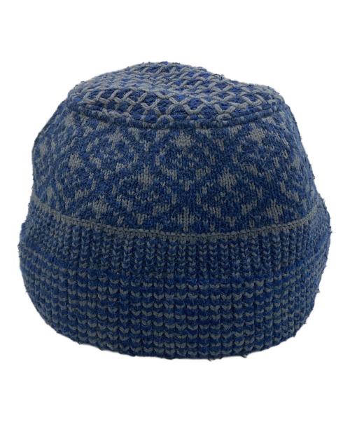 MATSUFUJI（マツフジ）MATSUFUJI (マツフジ) Jacquard Knit Hat ネイビー×グレーの古着・服飾アイテム