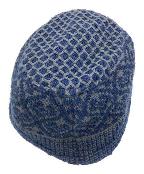 MATSUFUJI（マツフジ）MATSUFUJI (マツフジ) Jacquard Knit Hat ネイビー×グレーの古着・服飾アイテム