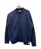 BROOKS BROTHERSブルックスブラザーズ）の古着「コットンフレンチテリー GFロゴラベル ベースボールジャケット」｜ネイビー