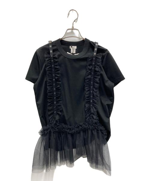 noir kei ninomiya（ノワール ケイ ニノミヤ）noir kei ninomiya (ノワール ケイ ニノミヤ) tulle-detailing T-shirt ブラック サイズ:SIZE M 未使用品の古着・服飾アイテム