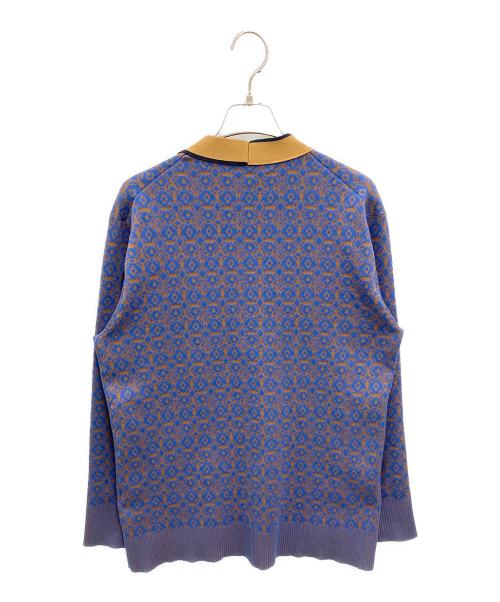 CABAN（キャバン）CABaN (キャバン) コットンポリエステル コスタリカンジャカード Vネックカーディガン ブルー×ベージュ サイズ:Mの古着・服飾アイテム