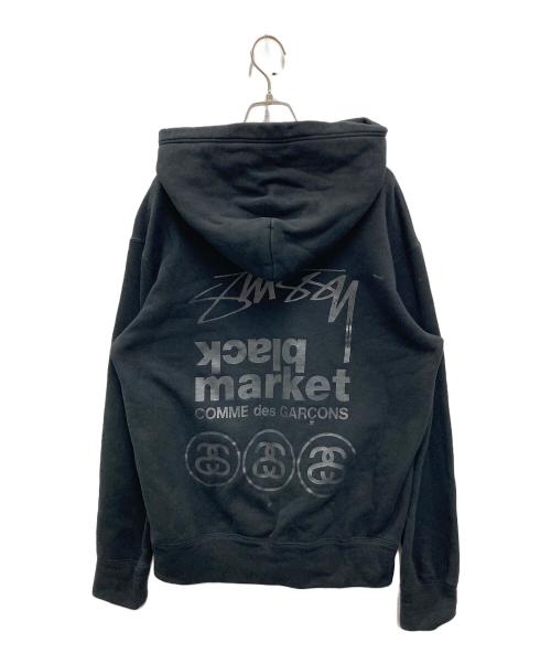COMME des GARCONS BLACKMARKET（コムデギャルソンブラックマーケット）COMME des GARCONS BLACKMARKET (コムデギャルソンブラックマーケット) stussy (ステューシー) ロゴプリントパーカー ブラック サイズ:Lの古着・服飾アイテム