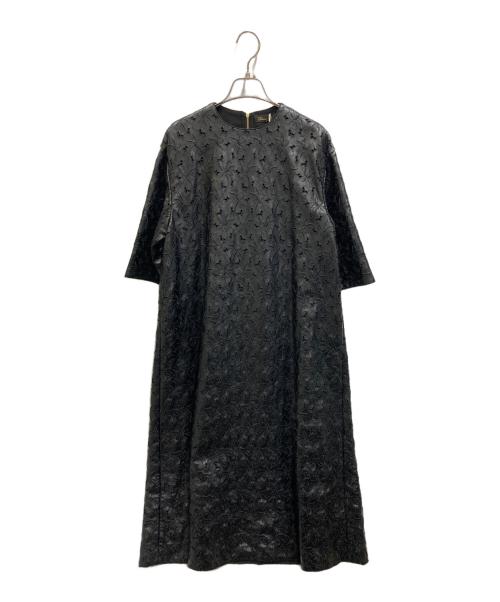 DRAWER（ドゥロワー）Drawer (ドゥロワー) フェイクレザー エンブロイダリーワンピース ブラック サイズ:FREEの古着・服飾アイテム