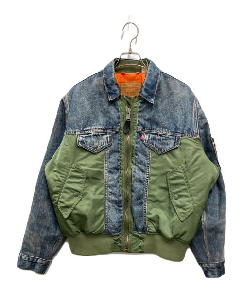LEVI'S（リーバイス）LEVI'S (リーバイス) MA-1 ハイブリッドトラッカージャケット インディゴ×グリーン サイズ:Mの古着・服飾アイテム