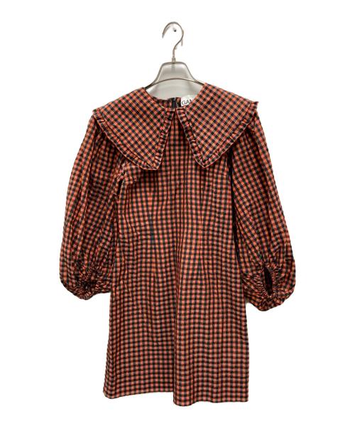 GANNI（ガニー）Ganni (ガニー) ビッグカラーワンピース オレンジ×ブラック サイズ:Sの古着・服飾アイテム