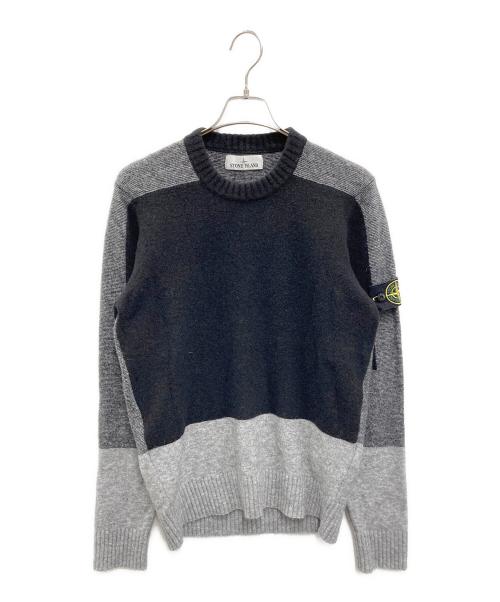 STONE ISLAND（ストーンアイランド）STONE ISLAND (ストーンアイランド) クルーネックウールニット ブラック×グレー サイズ:Mの古着・服飾アイテム