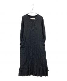 sara mallika（サラマリカ）の古着「STRIPE JQD GATHER DRESS」｜ブラック