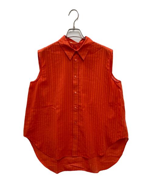 MACPHEE（マカフィー）MACPHEE (マカフィー) ドビーストライプ ノースリーブレギュラーカラーシャツ オレンジ サイズ:36の古着・服飾アイテム