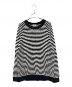 BEAUTY&YOUTHビューティーアンドユース）の古着「ギマコットン SWIT ボーダー クルーネック ニット」｜ホワイト×ブラック